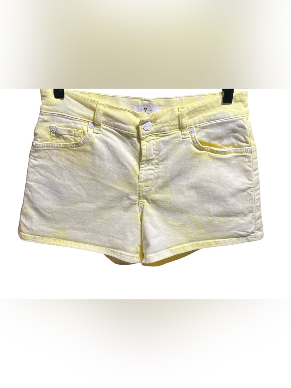 7 For All Mankind Yellow Tie-Dye Jean Shorts